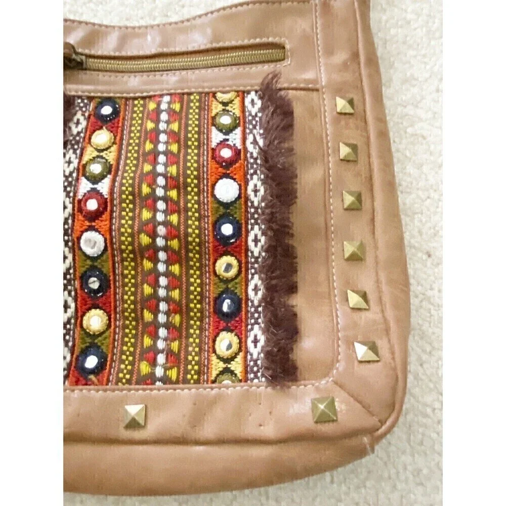 Boho Hippie Crossbody Embroidered Handbag Shoulder Festival Brown Beaded Gypsy